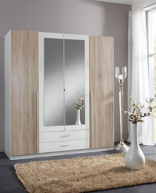 Noreo White 4-Door Wardrobe - 2 Drawers