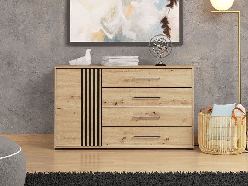 Corur Oak & Black Sideboard - 4 Drawer Storage