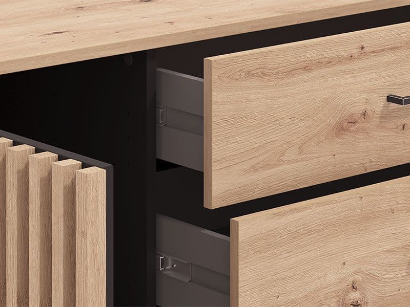 Corur Oak & Black Sideboard - 4 Drawer Storage