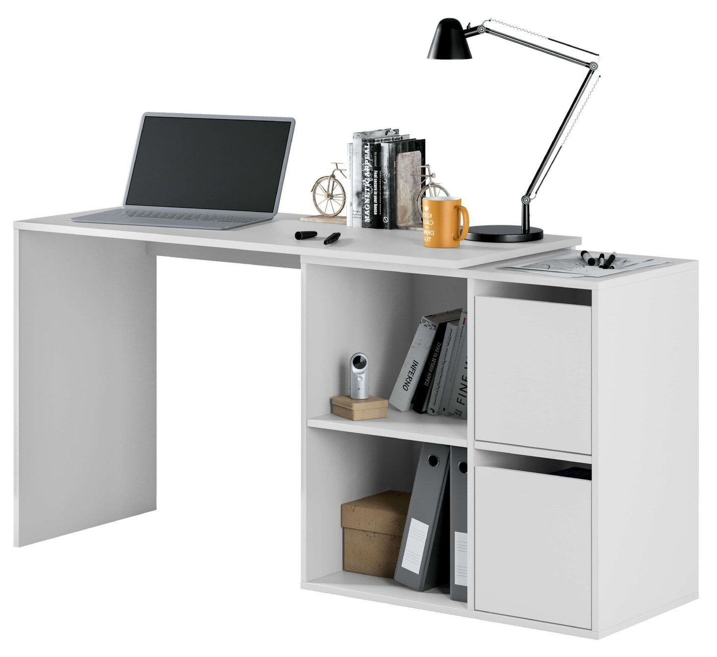 Weneo White Reversible Desk - Home Office Storage