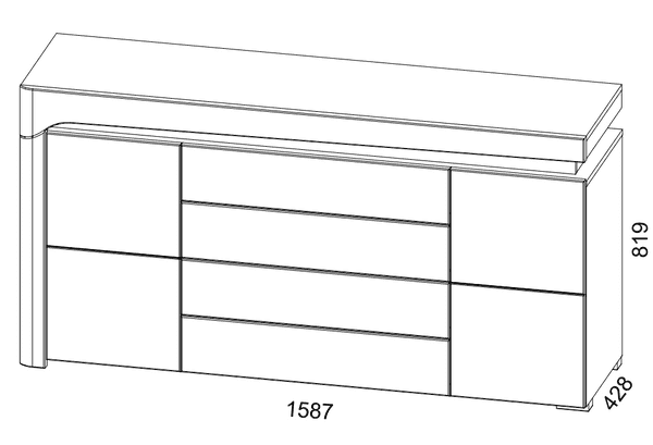 Lorur 2-Door Sideboard - 4 Drawers, LED Lights