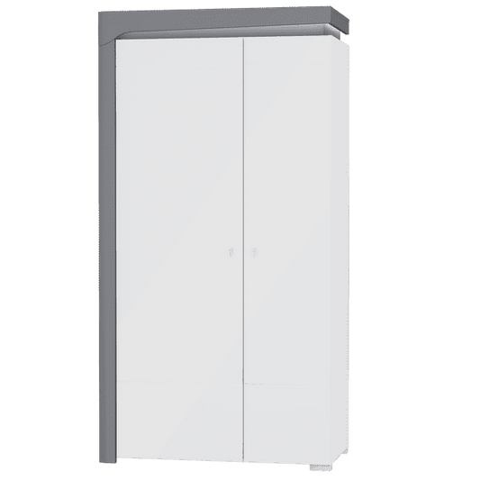 Quinan 2-Door Wardrobe - LED Lights, Grey & White
