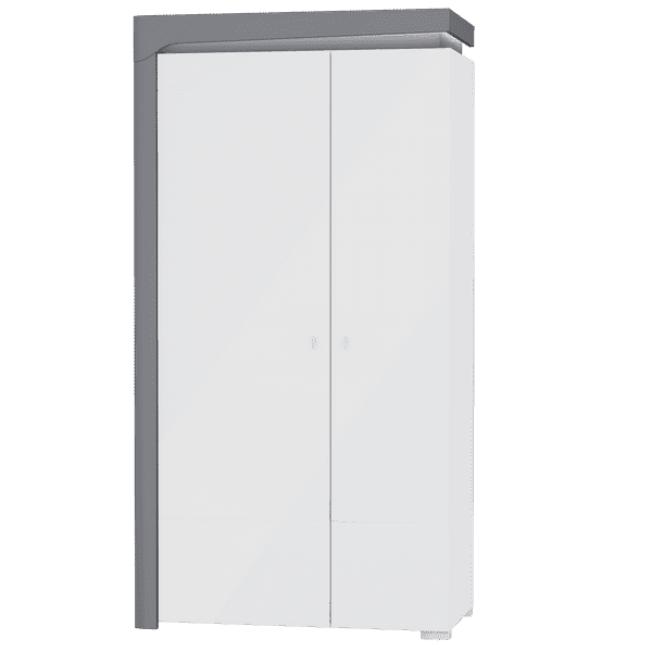 Quinan 2-Door Wardrobe - LED Lights, Grey & White