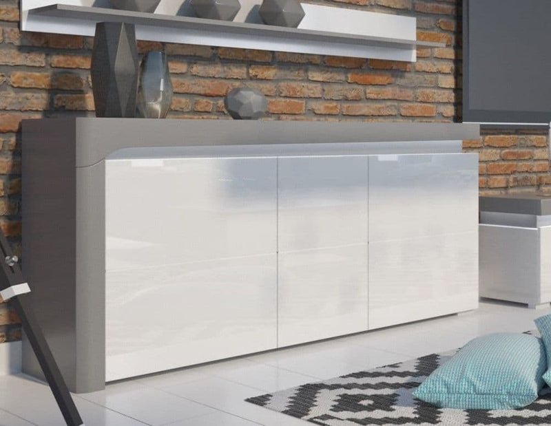 Fenor 3-Door Sideboard - LED Lights, Grey & White