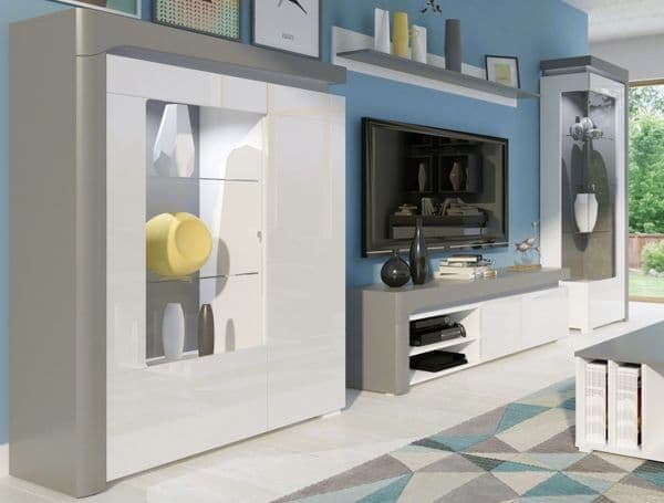 Uleo Low Display Cabinet - LED Lights, Grey & White