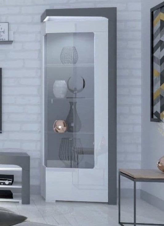 Selus Grey & White LED Display Cabinet - Glass Door