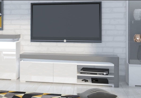 Belar Grey & White TV Unit - Gloss Finish