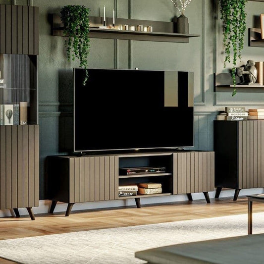 Wenan Matte Black TV Cabinet - Large Storage