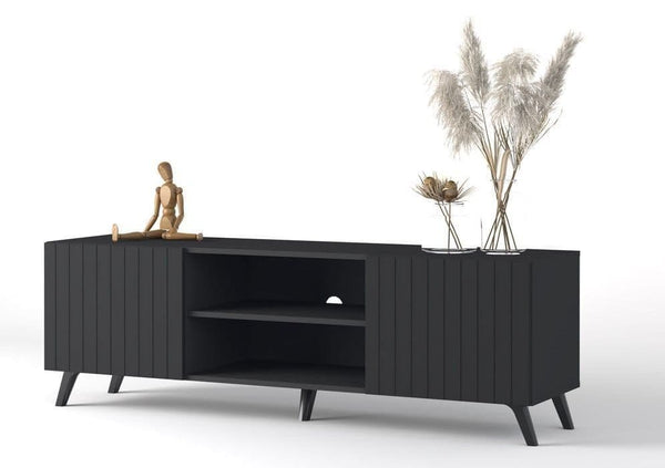 Wenan Matte Black TV Cabinet - Large Storage