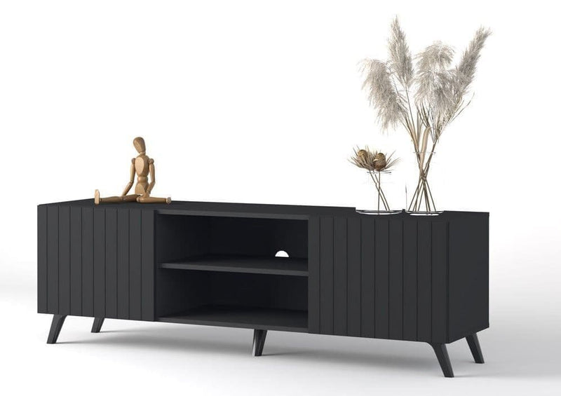 Wenan Matte Black TV Cabinet - Large Storage