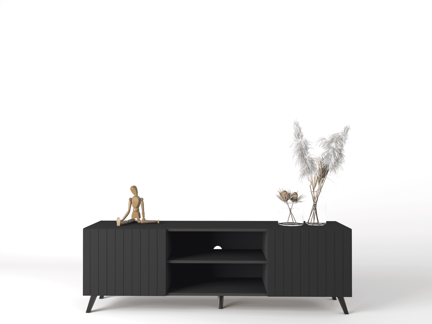 Wenan Matte Black TV Cabinet - Large Storage