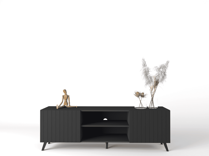Wenan Matte Black TV Cabinet - Large Storage