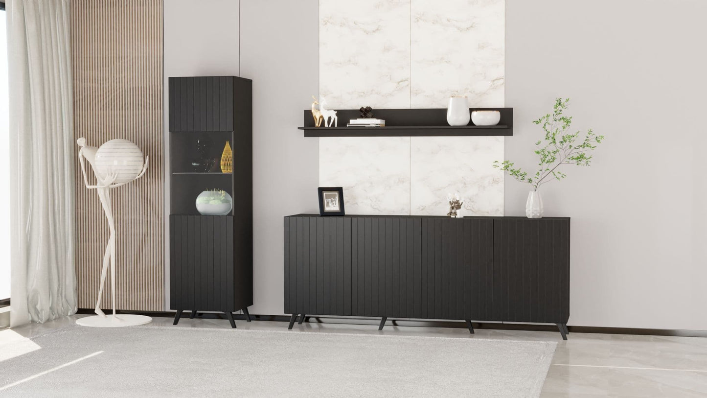 Ralum Matte Black Display Cabinet - Tall Design