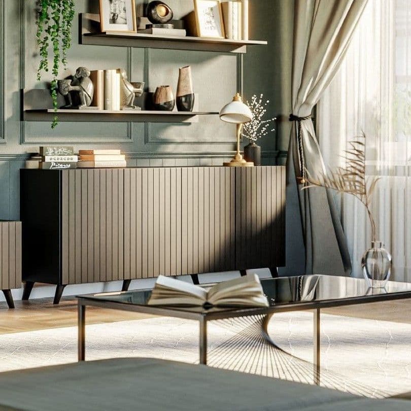 Ilis Matte Black Sideboard - 4-Door Storage