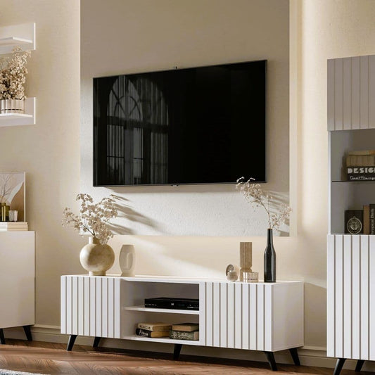 Ralan Matte White TV Cabinet - Large Storage