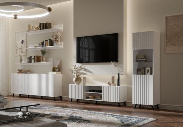 Ralan Matte White TV Cabinet - Large Storage