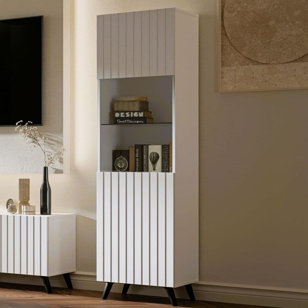 Ralas Matte White Display Cabinet - Tall Design