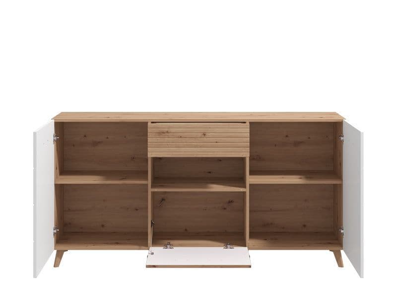 Darel Oak & White Sideboard - Slatted Design