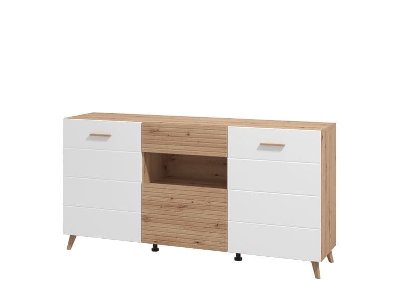 Darel Oak & White Sideboard - Slatted Design