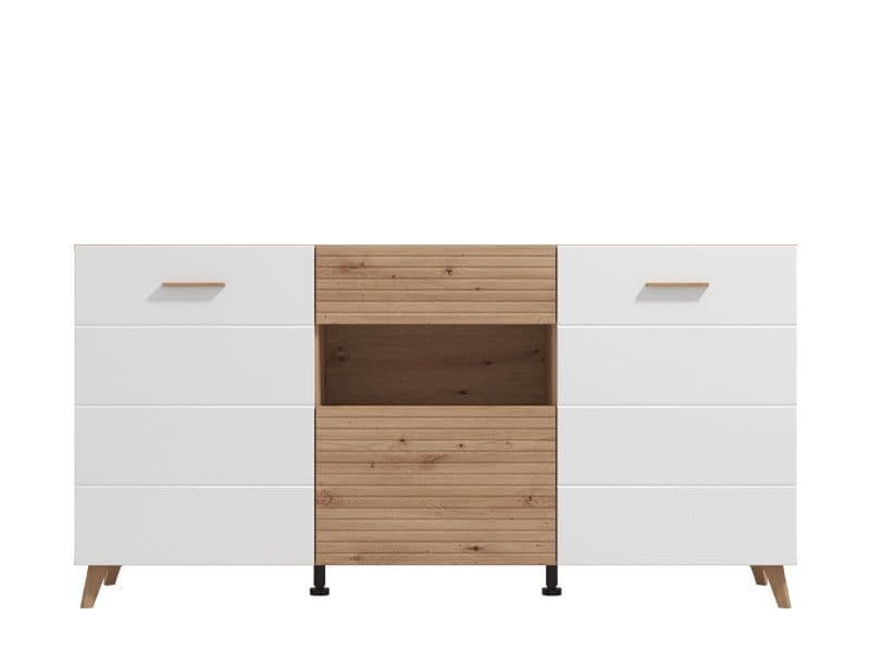 Darel Oak & White Sideboard - Slatted Design