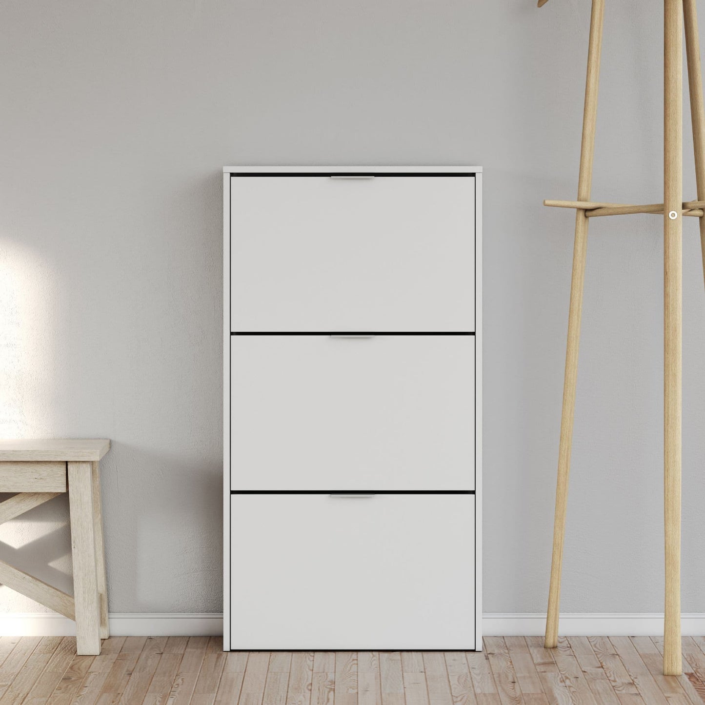 Zorus White 3-Drawer Shoe Cabinet - Hallway Storage