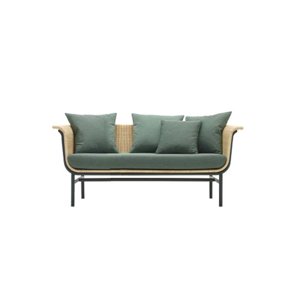 Budron Rattan Two Seater Sofa, Armchair, Beige Cushion, Clearance | Weilai Concept