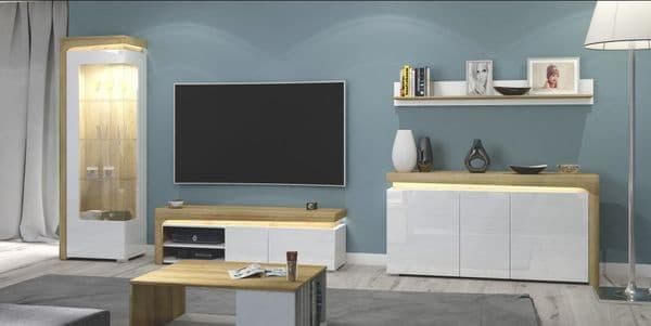 Helan Oak & White Display Cabinet - LED Lights