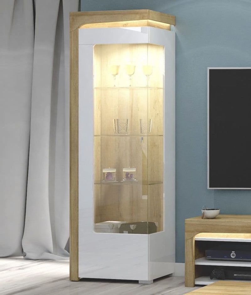 Helan Oak & White Display Cabinet - LED Lights