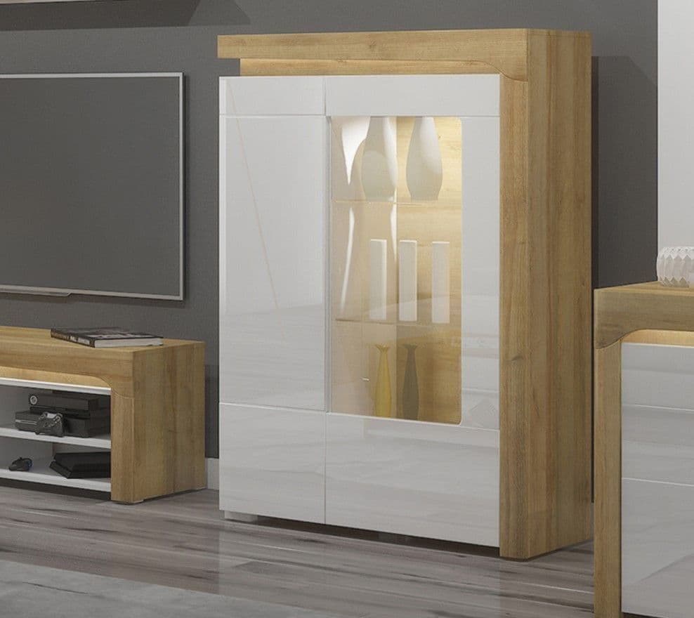 Coror Oak & White Low Display Cabinet - LED Lights