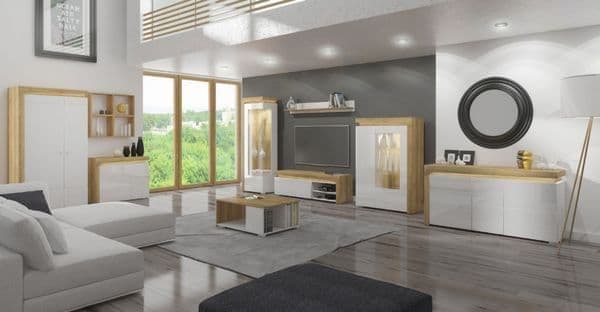 Coror Oak & White Low Display Cabinet - LED Lights