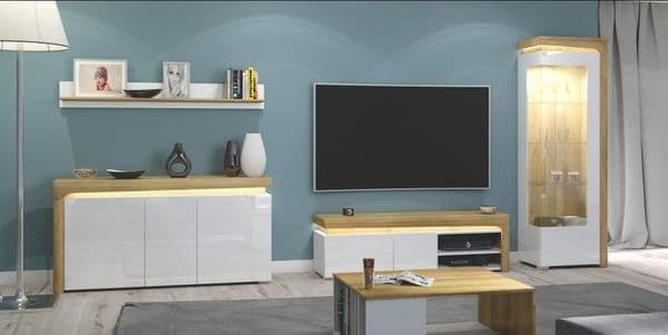 Kelos Oak & White LED Display Cabinet - Glass Door