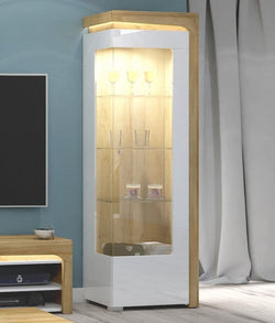 Kelos Oak & White LED Display Cabinet - Glass Door