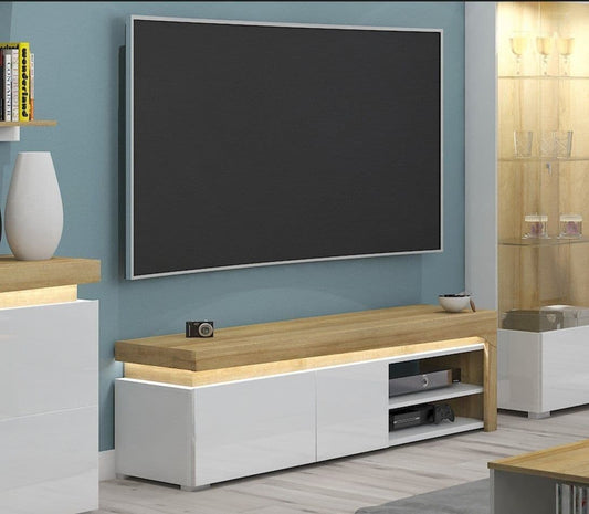 Coren Oak & White TV Unit - LED Lights