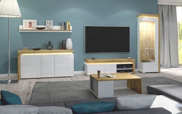 Coren Oak & White TV Unit - LED Lights