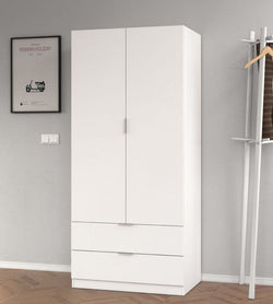 Helus White Space-Saving Wardrobe - 2 Door, 2 Drawer