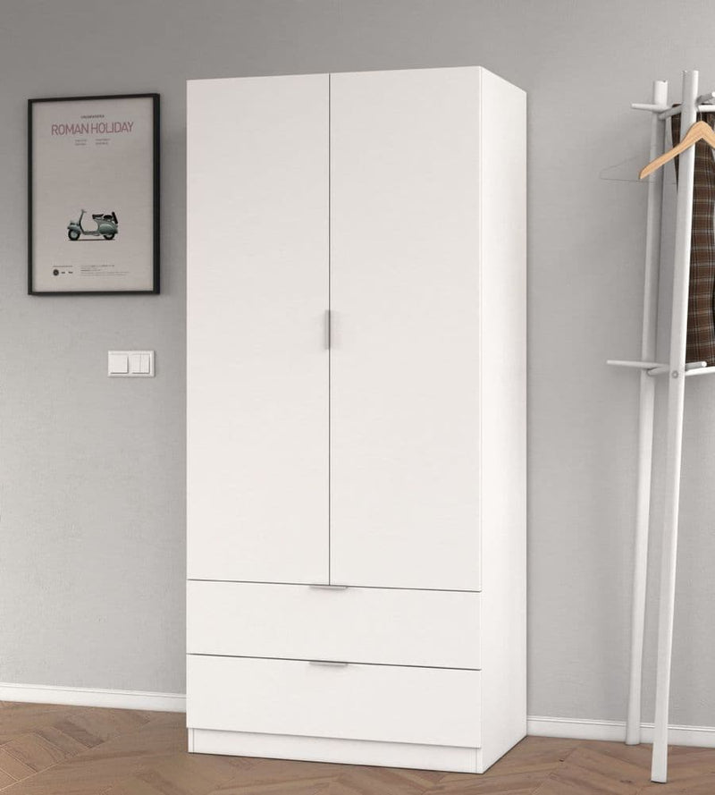 Helus White Space-Saving Wardrobe - 2 Door, 2 Drawer