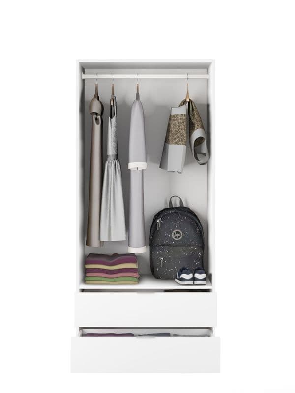Helus White Space-Saving Wardrobe - 2 Door, 2 Drawer