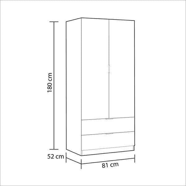 Helus White Space-Saving Wardrobe - 2 Door, 2 Drawer