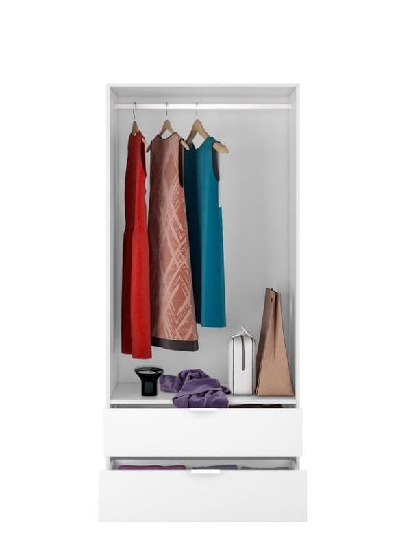 Helus White Space-Saving Wardrobe - 2 Door, 2 Drawer