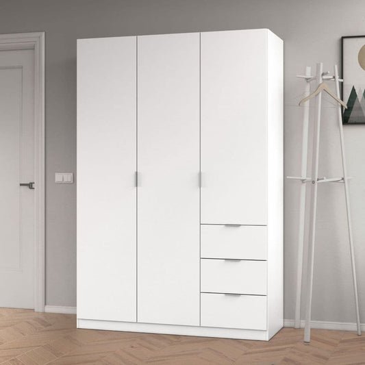 Garix White 135cm Wardrobe - 3 Door, 3 Drawer