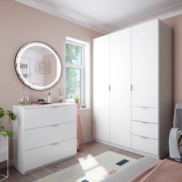 Garix White 135cm Wardrobe - 3 Door, 3 Drawer