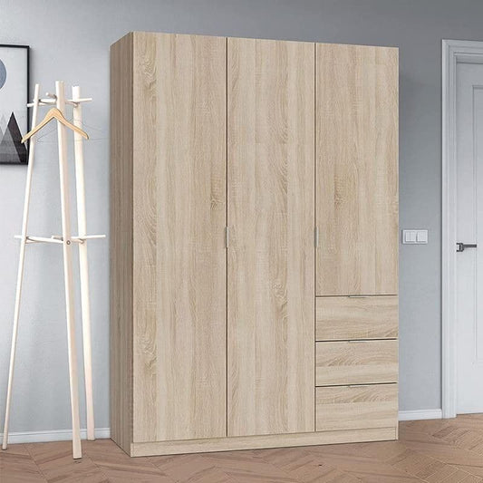 Ulus Oak Effect 135cm Wardrobe - 3 Door, 3 Drawer