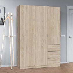 Ulus Oak Effect 135cm Wardrobe - 3 Door, 3 Drawer