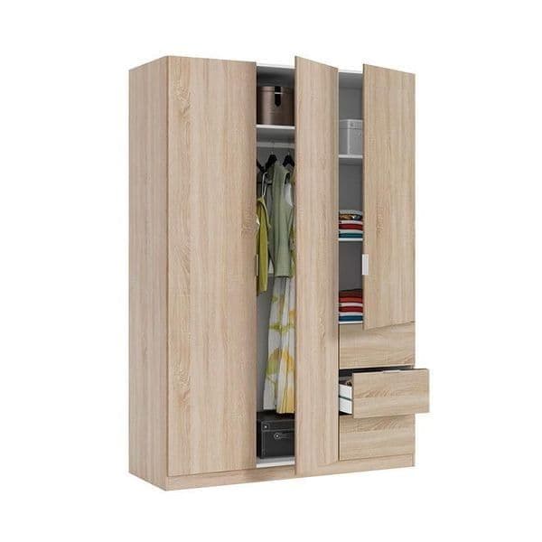 Ulus Oak Effect 135cm Wardrobe - 3 Door, 3 Drawer
