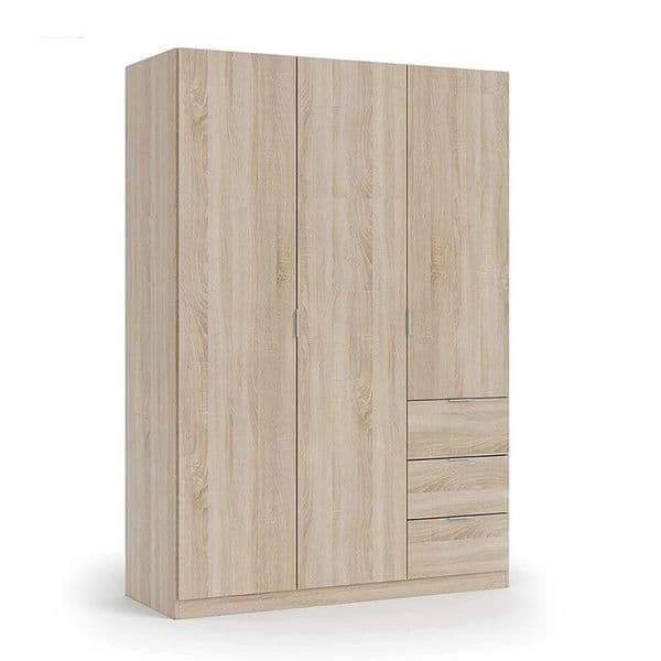 Ulus Oak Effect 135cm Wardrobe - 3 Door, 3 Drawer