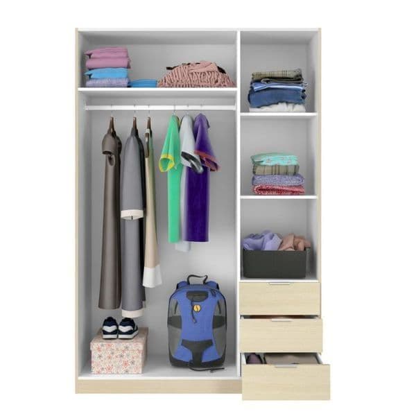 Xanin Oak Effect Wardrobe - 3 Door, 3 Drawer