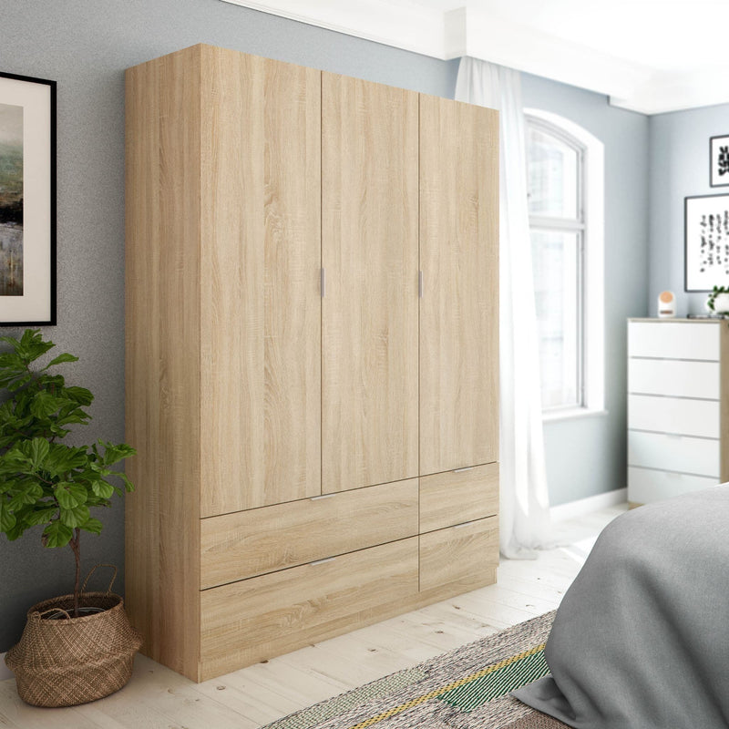 Xanis Oak Effect Wardrobe - 3 Door, 4 Drawer