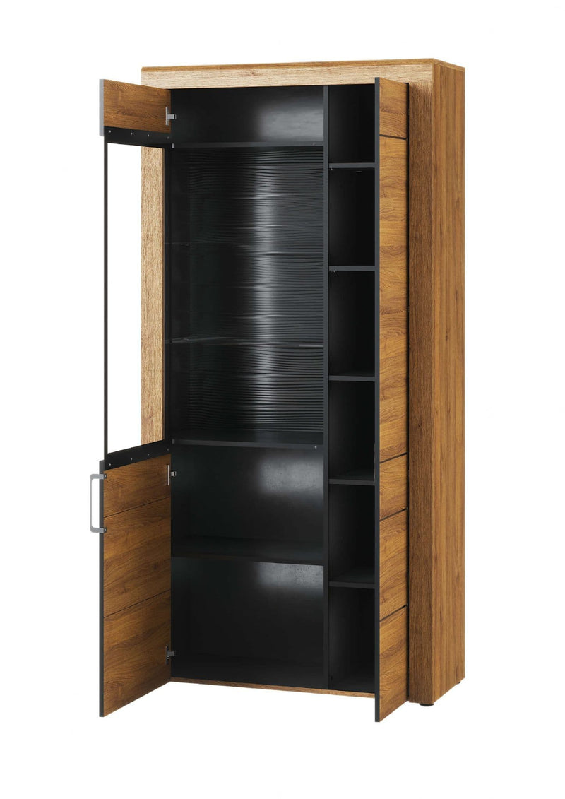Coron Oak Display Cabinet - 2 Door, Glass Shelves