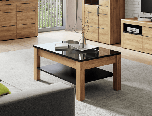 Lorus Oak & Black Coffee Table - Modern Design