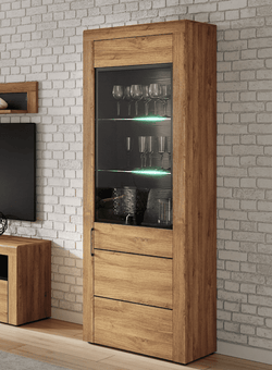 Yelan Oak Display Cabinet - Tall, 1 Door